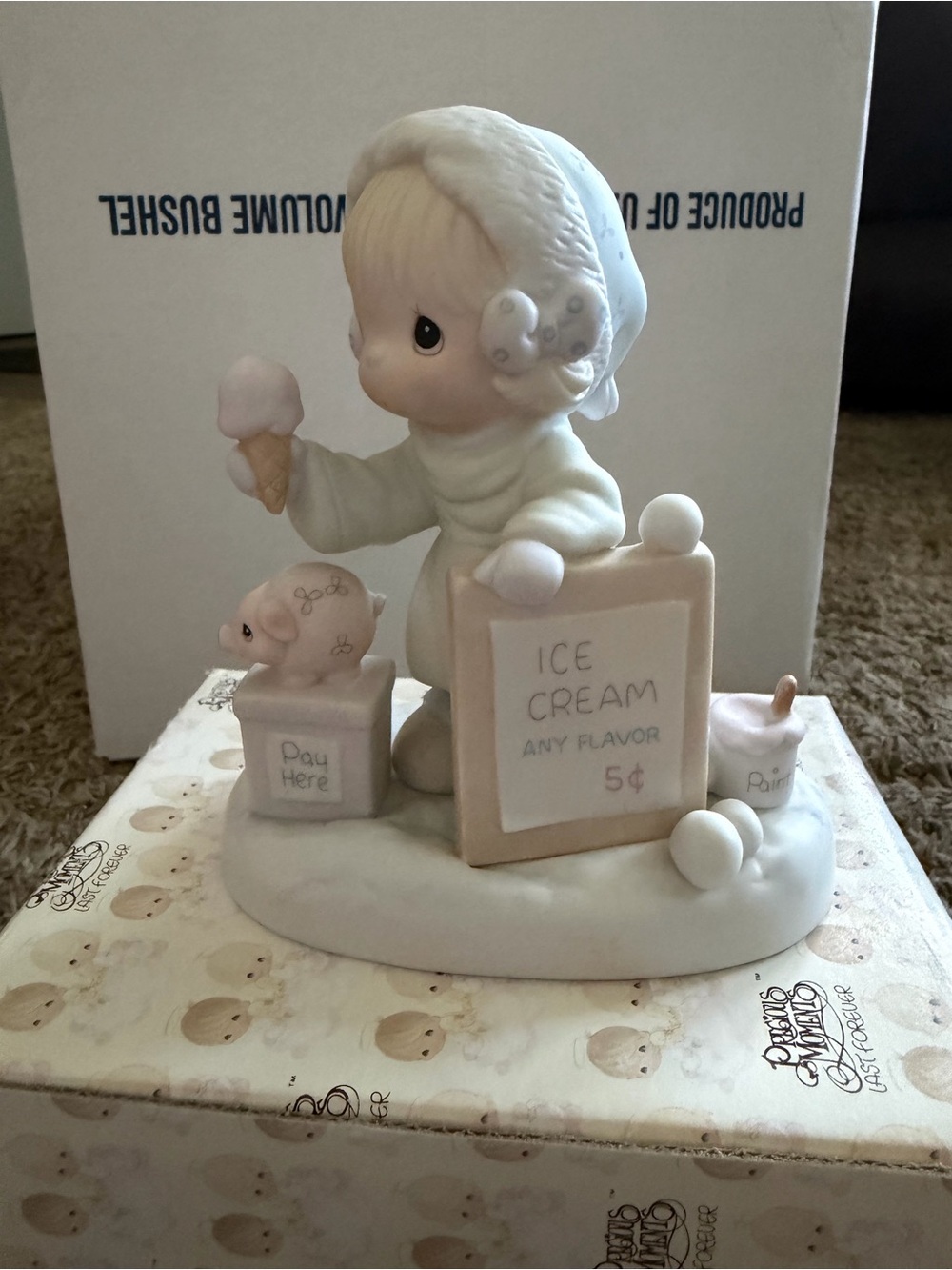 Precious Moments Cream and Pink Ice Cream Stand Figurine